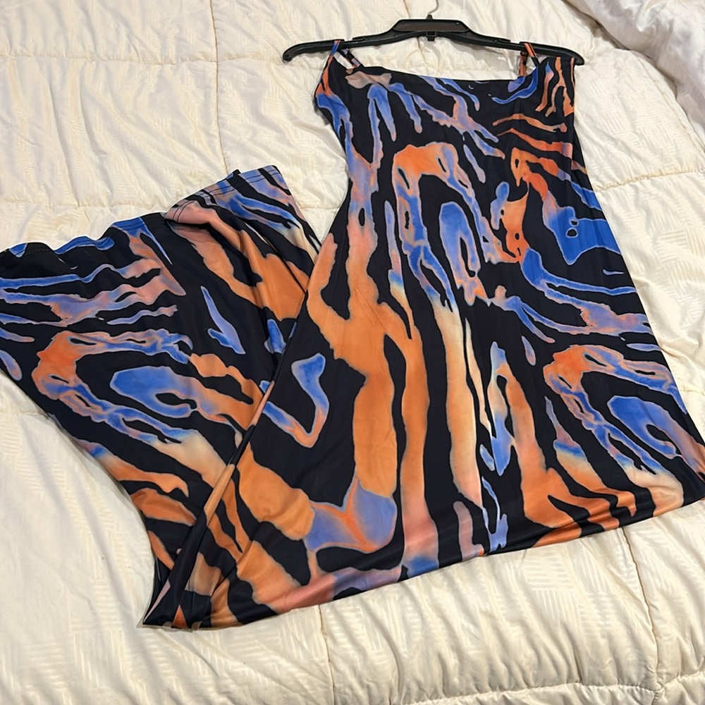 Women’s Spaghetti String Multi Colored Maxi Dress - image 1